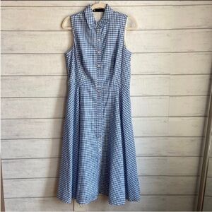 Leslie Fay Blue Gingham Checkered MIDI Dress